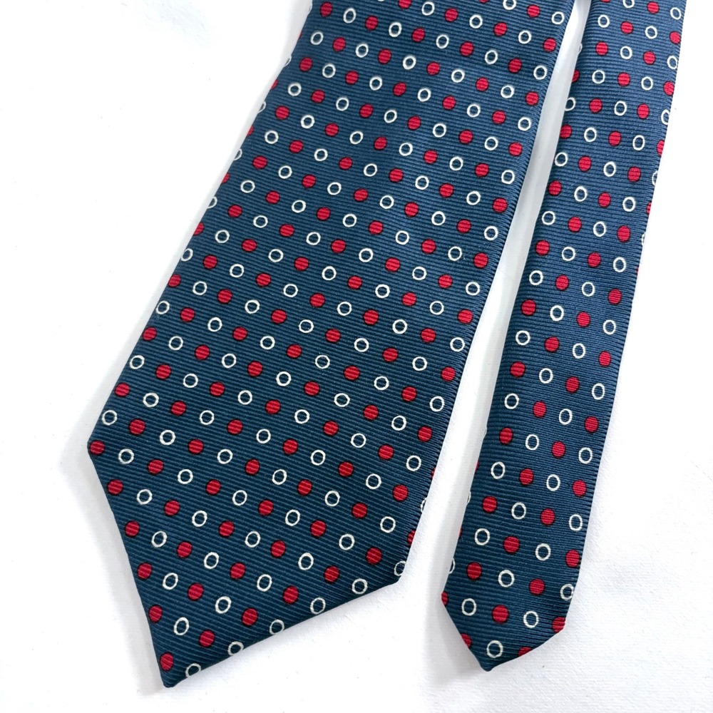 Lauren Ralph Lauren Necktie Navy Blue Red White Geometric Silk Hand Finished USA